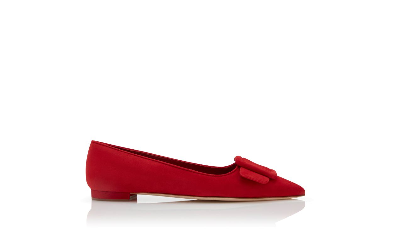 Zapatillas planas de ante rojo con hebilla