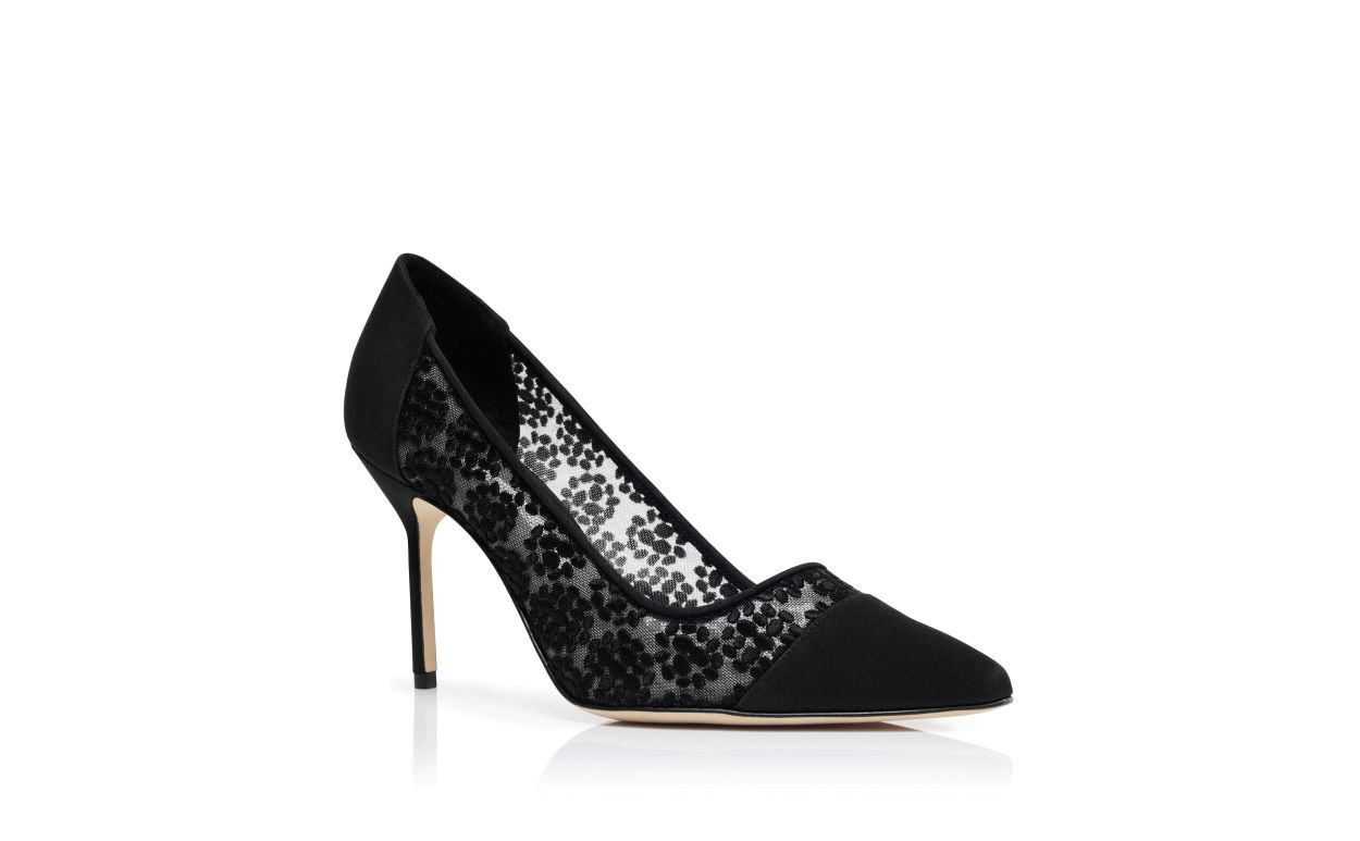 Zapatillas de Puntera Punta Negra con Detalle Floral de Encaje