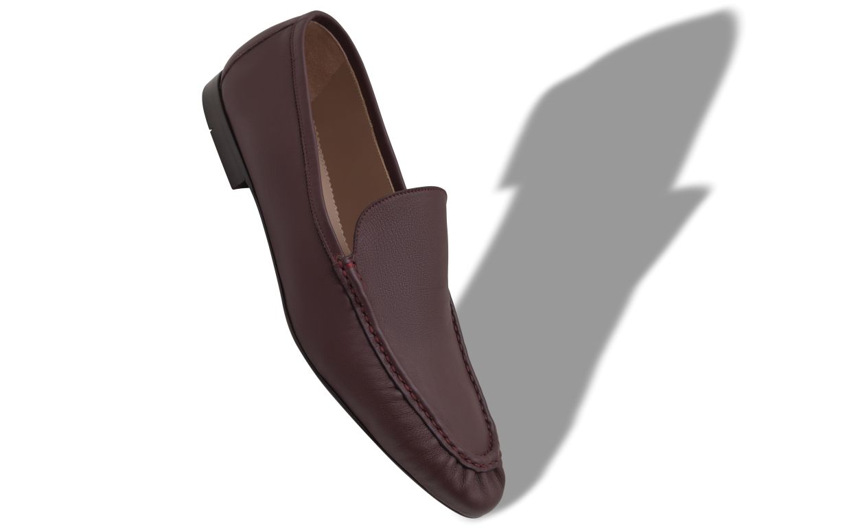 Zapatillas de cuero de vitela rojo oscuro