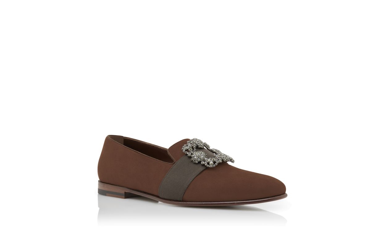 Zapatillas de Piel de Cabra Marrón con Hebilla de Joya