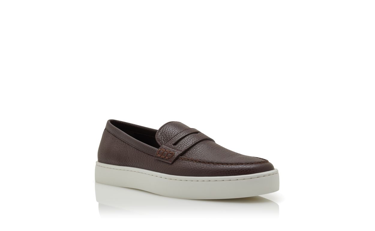Zapatillas de cuero de vitela marrón oscuro