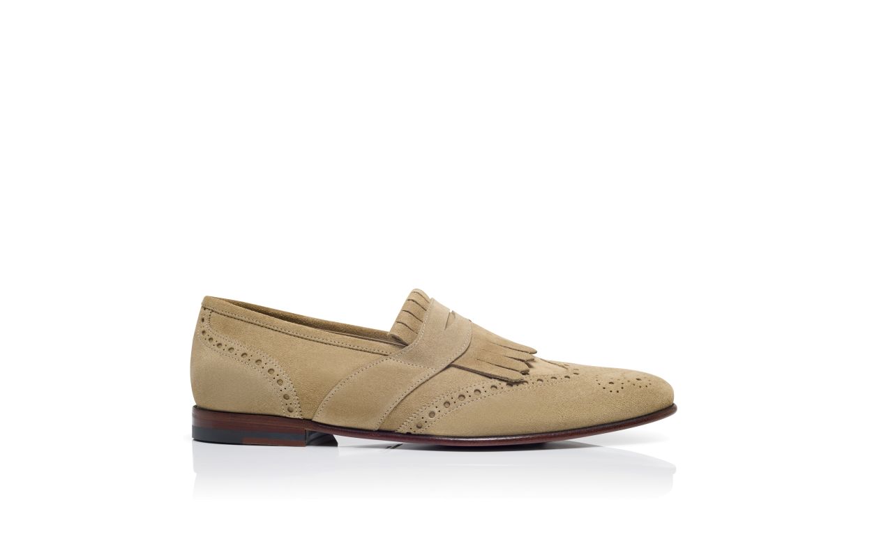 Mocasines Beige de Suede con Detalles Kiltie