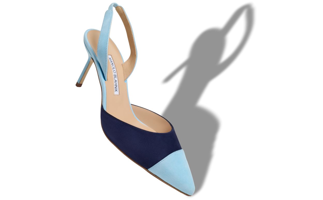 Zapatillas de tacón azul suave con correa