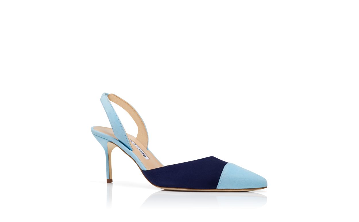 Zapatillas de tacón azul suave con correa