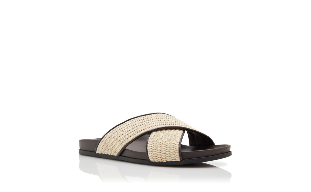 Sandalias planas de rafia marrón y crema