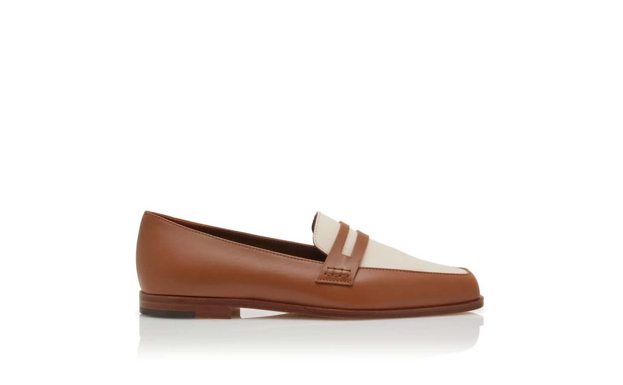 Zapatillas de cuero de vitela marrón y crema