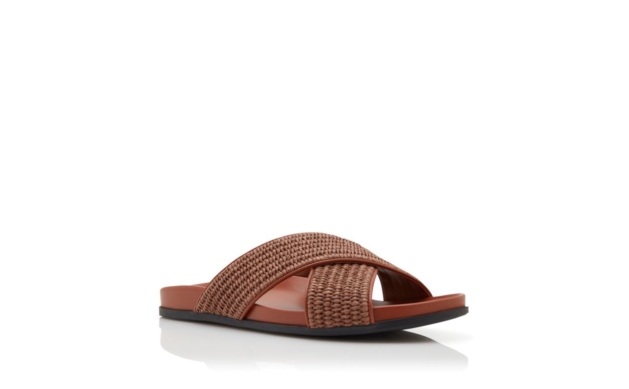 Chanclas planas de rafia marrón oscuro