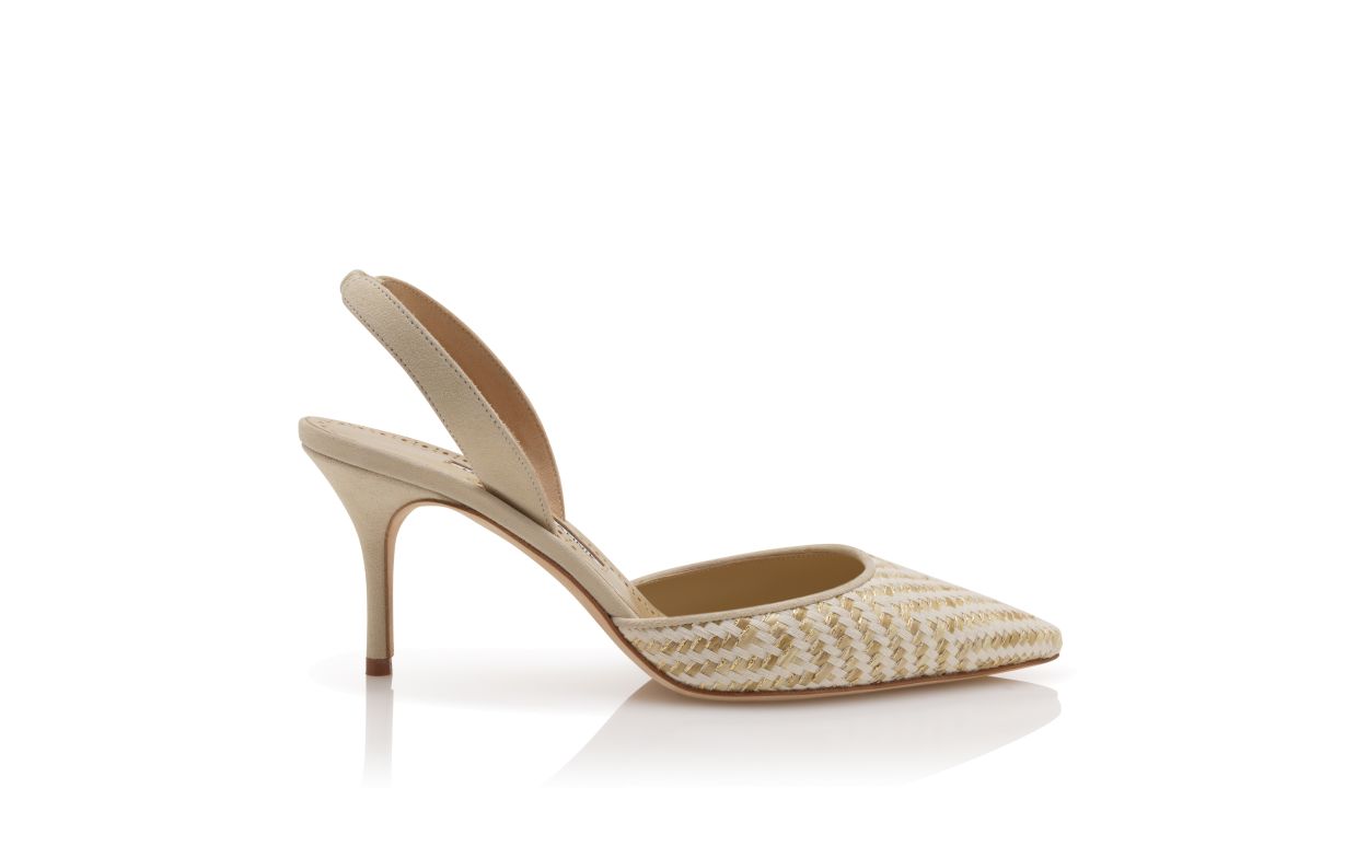 Zapatillas de pala con tirador de rafia beige claro y crema