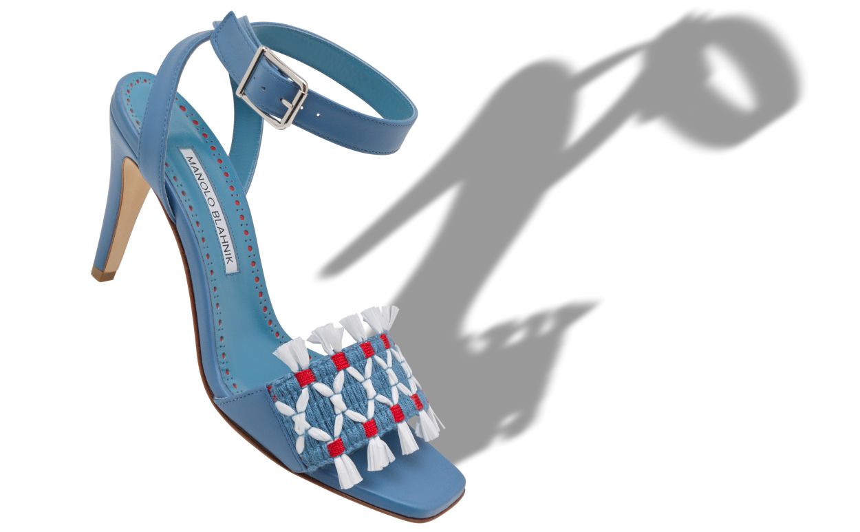 Sandalias de cuero de napa azul con tirantes para el tobillo