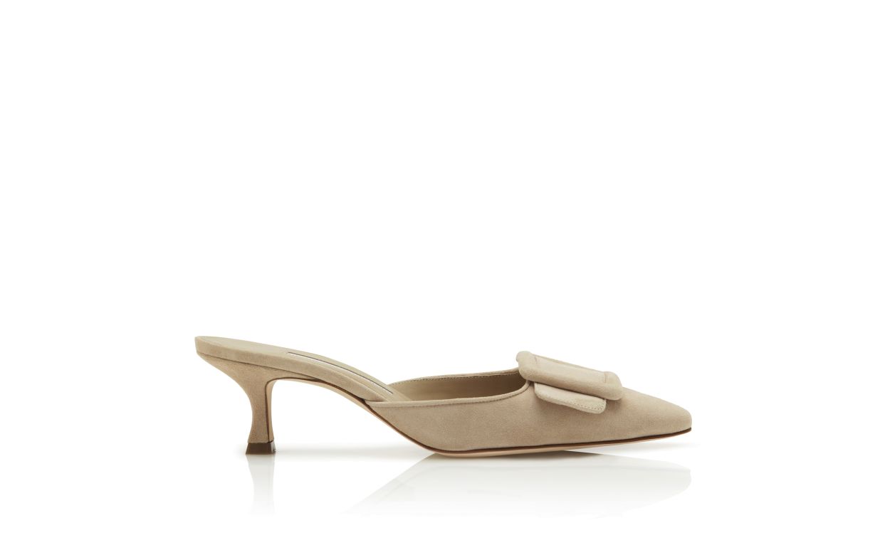 Mules de tacón bajo de ante beige