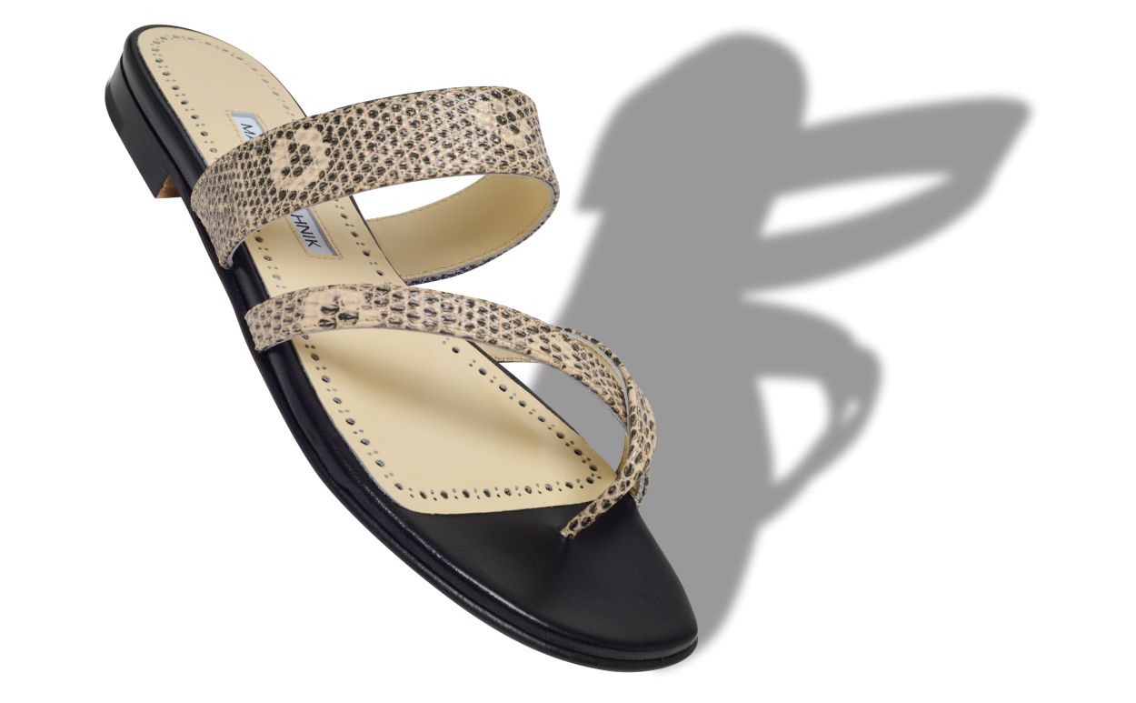 Chanclas planas de cuero de ternera con estampado de lagarto