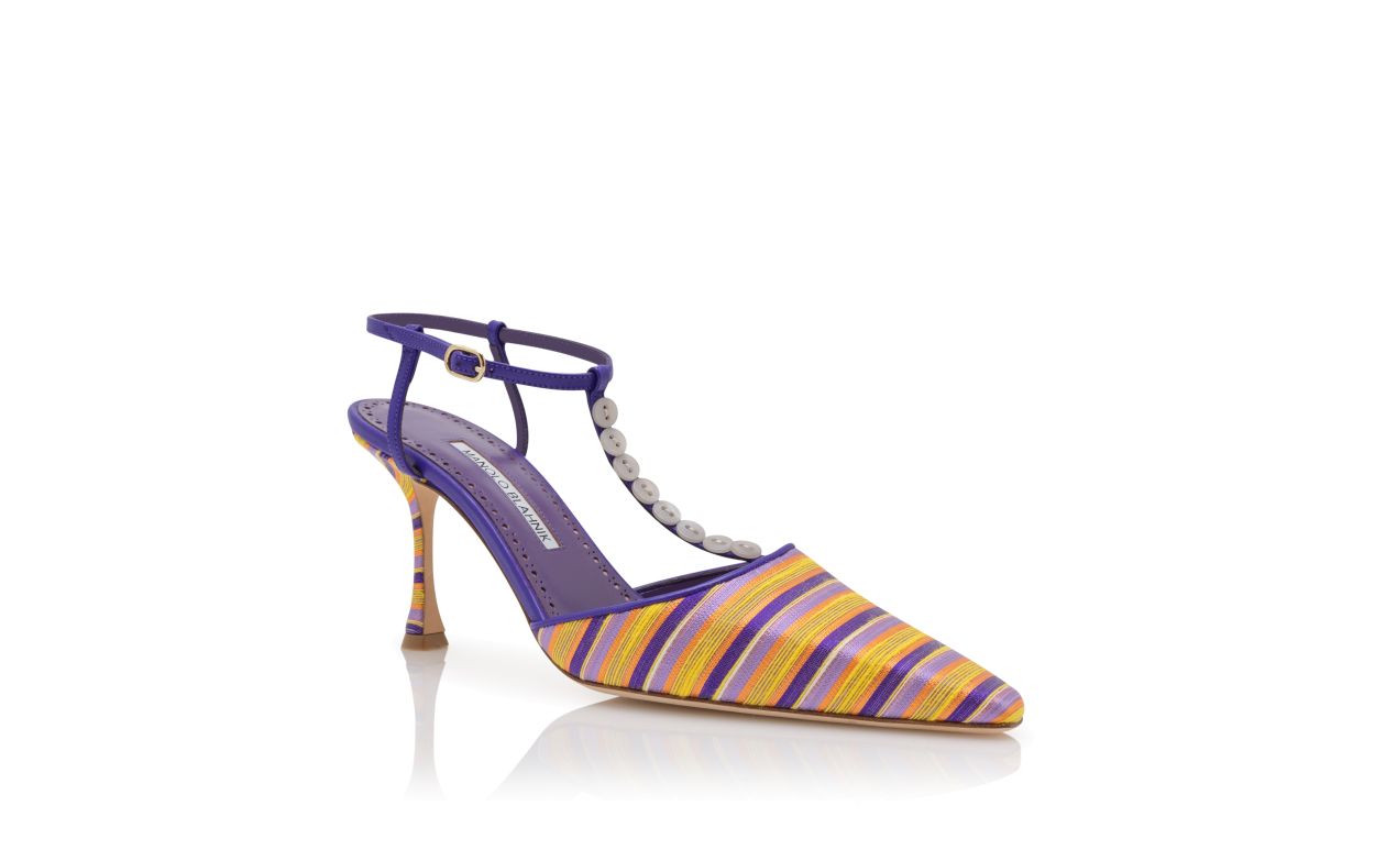 Zapatillas de cuero con cordones en forma de T de algodón morado y naranja