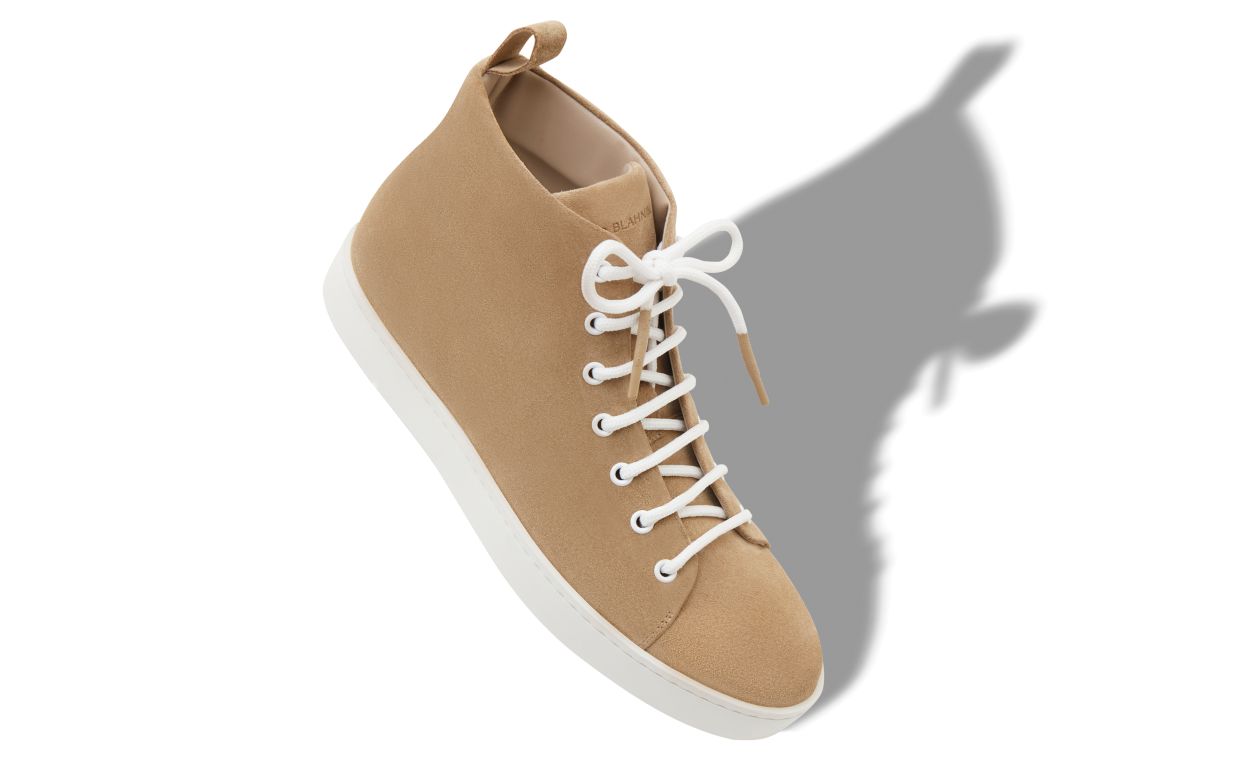 Zapatillas de cuero de cabrito marrón claro con cordones