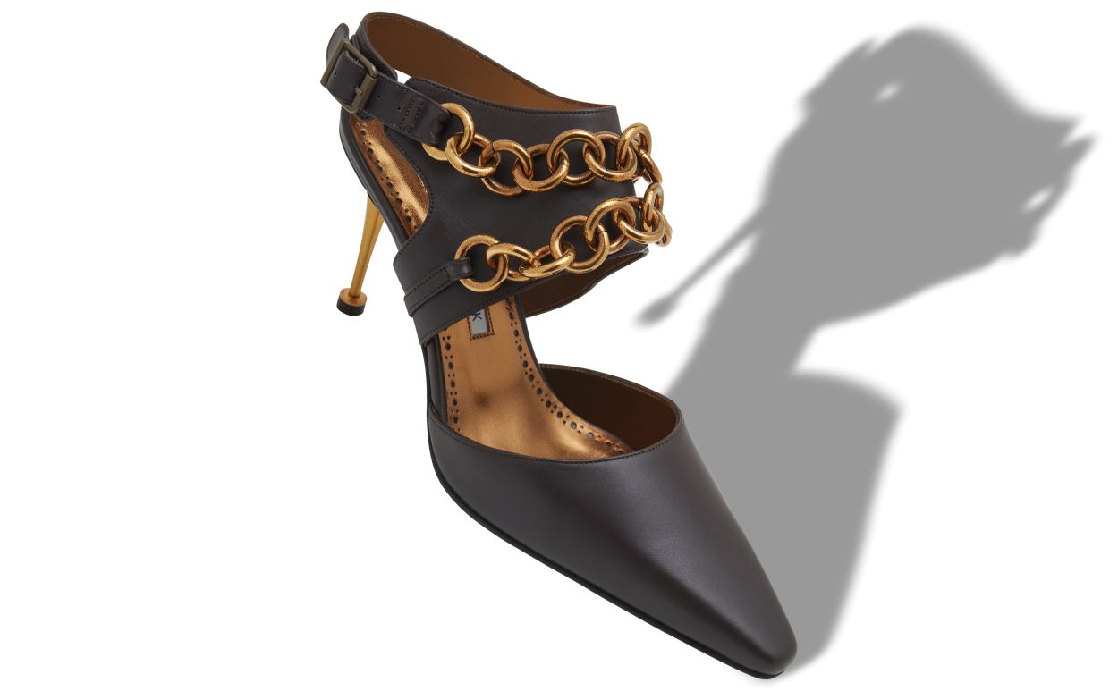 Zapatillas de cuero de ternera marrón oscuro con tobillera