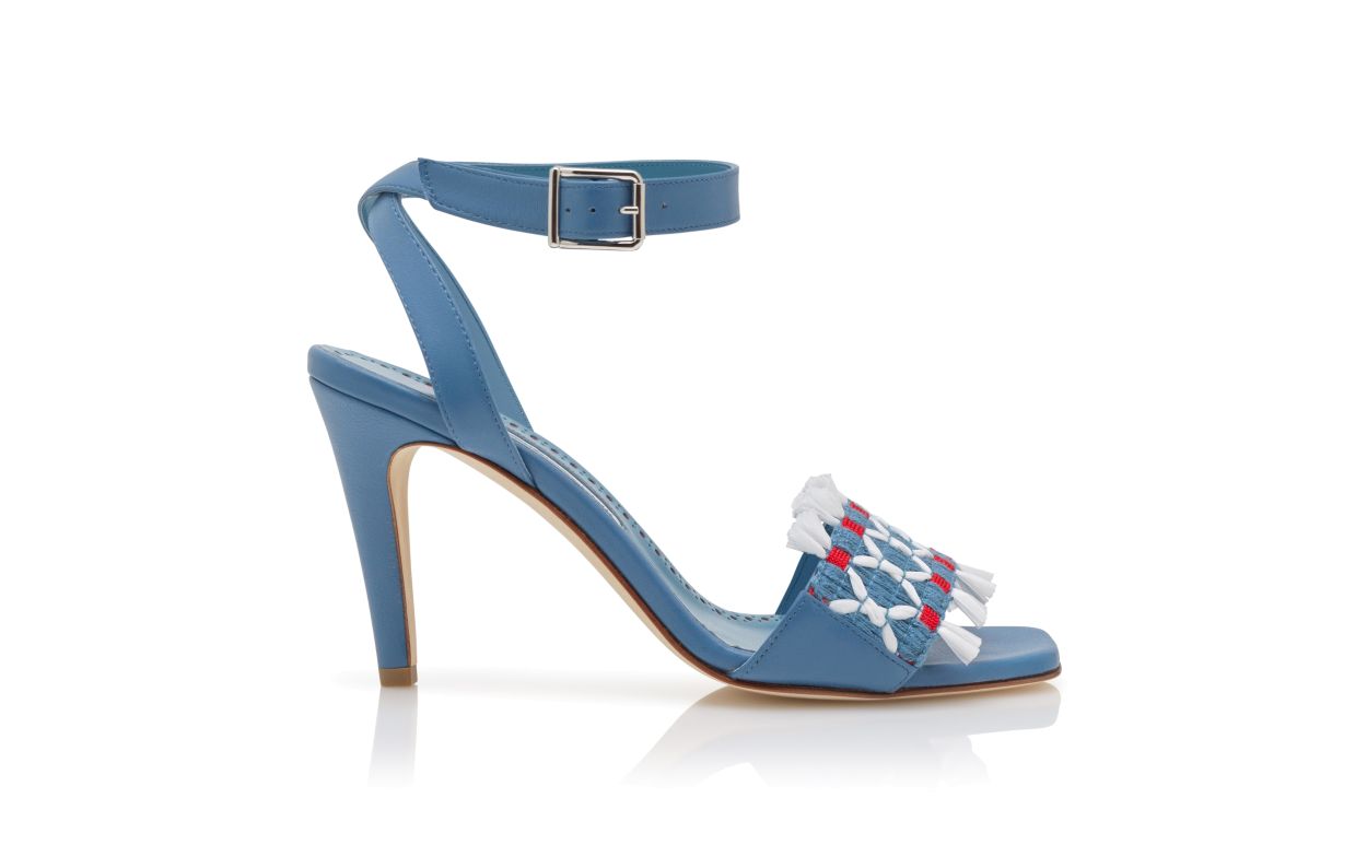 Sandalias de cuero de napa azul con tirantes para el tobillo