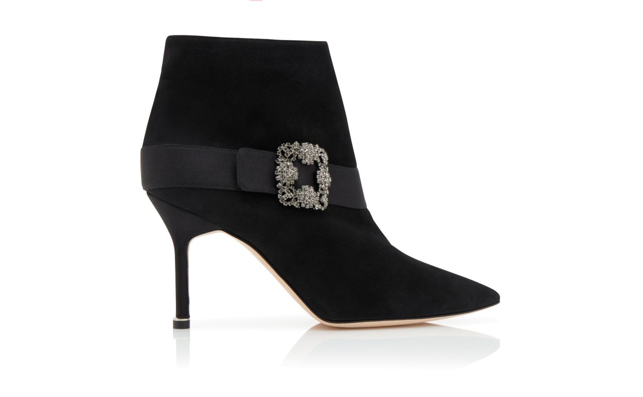 Botas de tobillo con hebilla de joya de ante negro