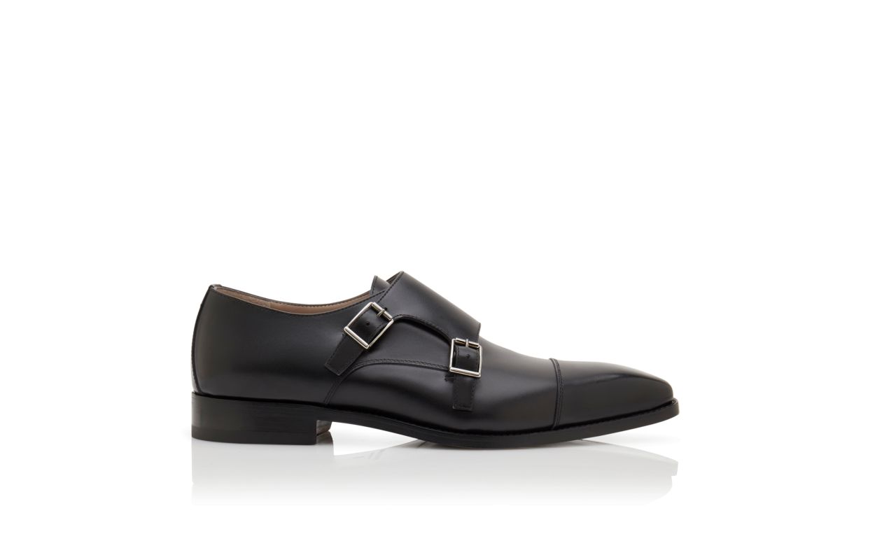 Zapatos de cuero de ternera negro con hebilla monje