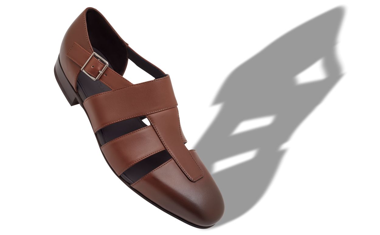 Sandalias de cuero de ternera marrón oscuro
