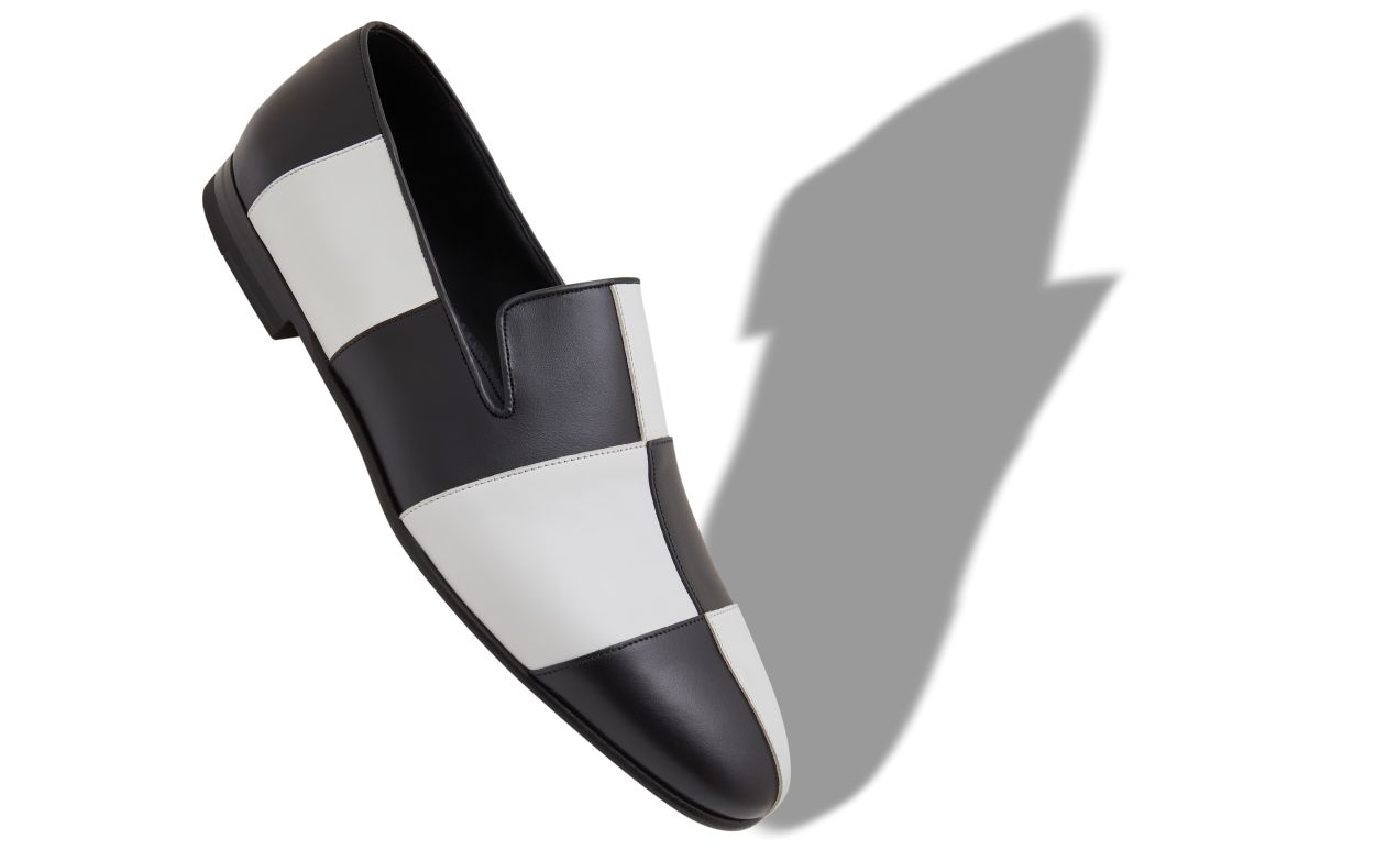Zapatillas de cuero de ternera negro y blanco