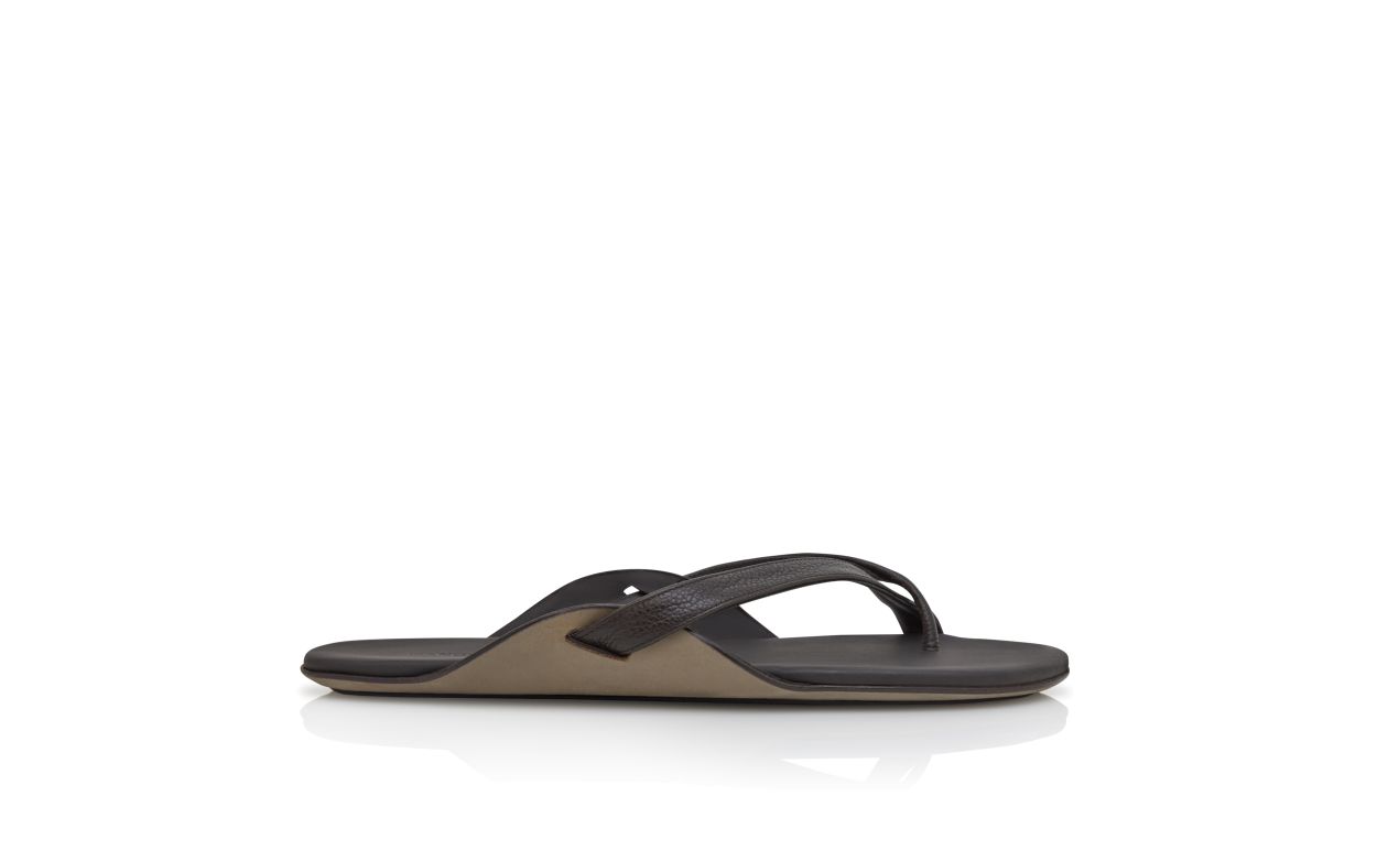 Sandalias planas de cuero de ternera marrón oscuro
