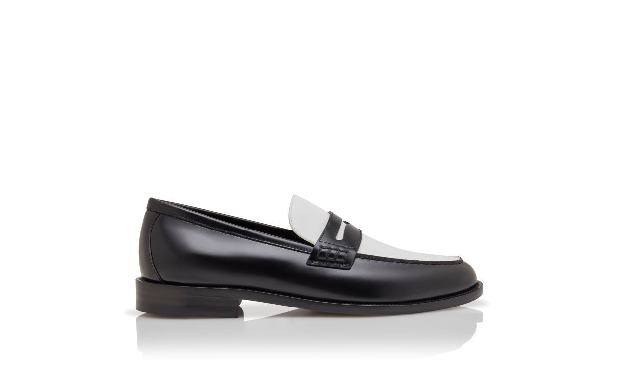 Zapatillas de cuero de becerro negro y blanco