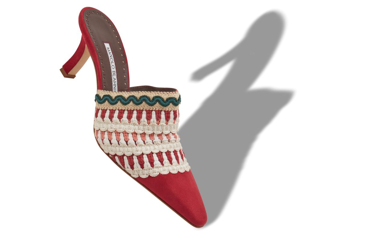 Mules de Seda Roja con Detalle Tejido