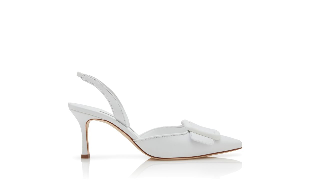 Zapatillas de tacón con tirador de cuero napa blanco