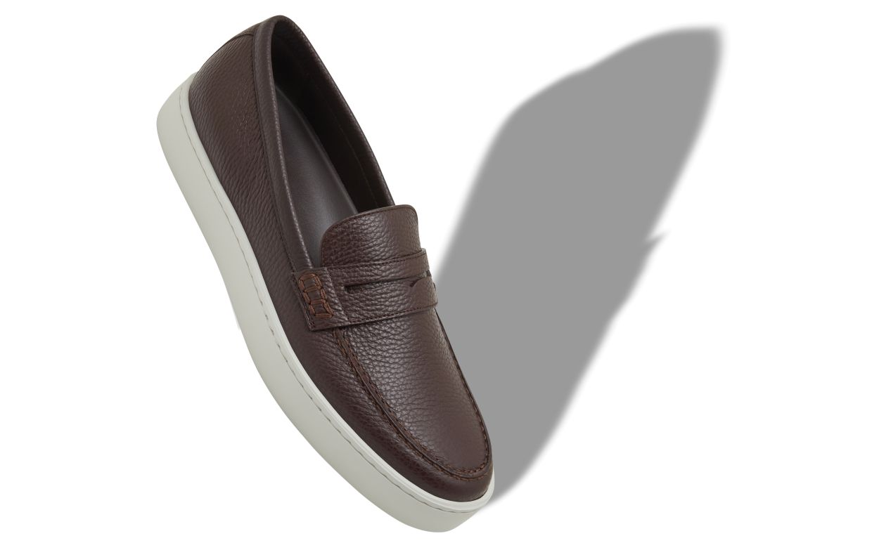 Zapatillas de cuero de vitela marrón oscuro