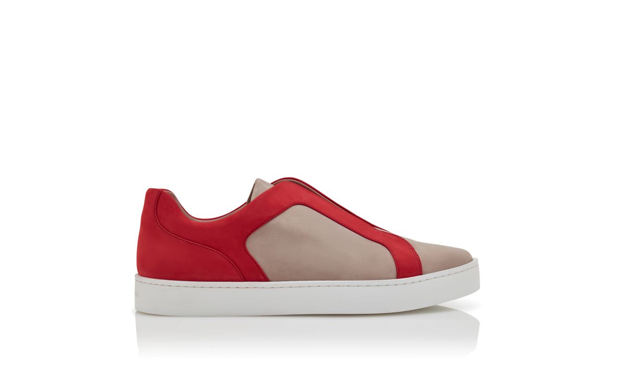 Zapatillas de cuero de ternera gris y rojo