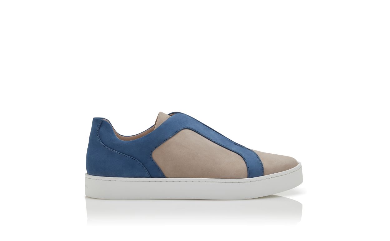 Zapatillas de cuero de becerro gris y azul