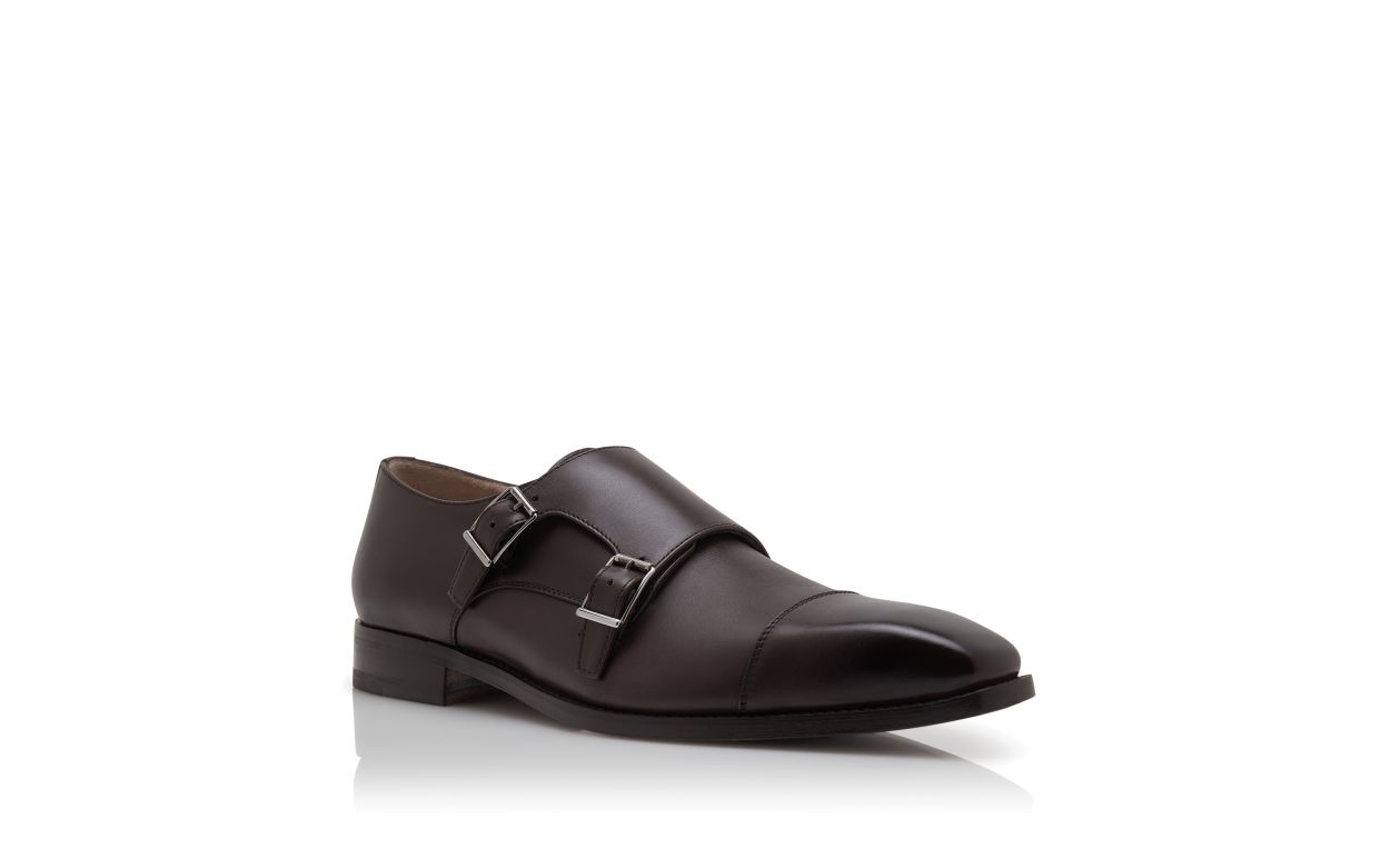 Zapatos de cuero de ternera marrón oscuro con hebilla monje