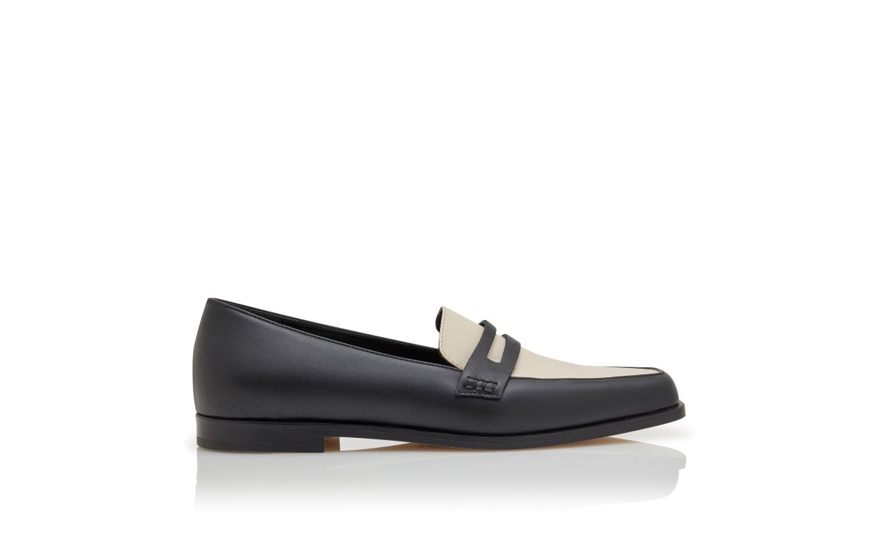 Zapatillas de cuero de becerro negro y crema