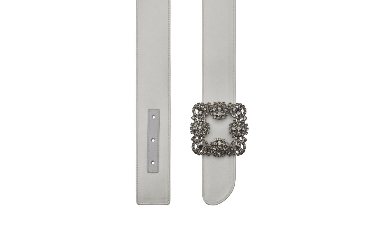 Cinturón de satín Off-White con hebilla de cristal