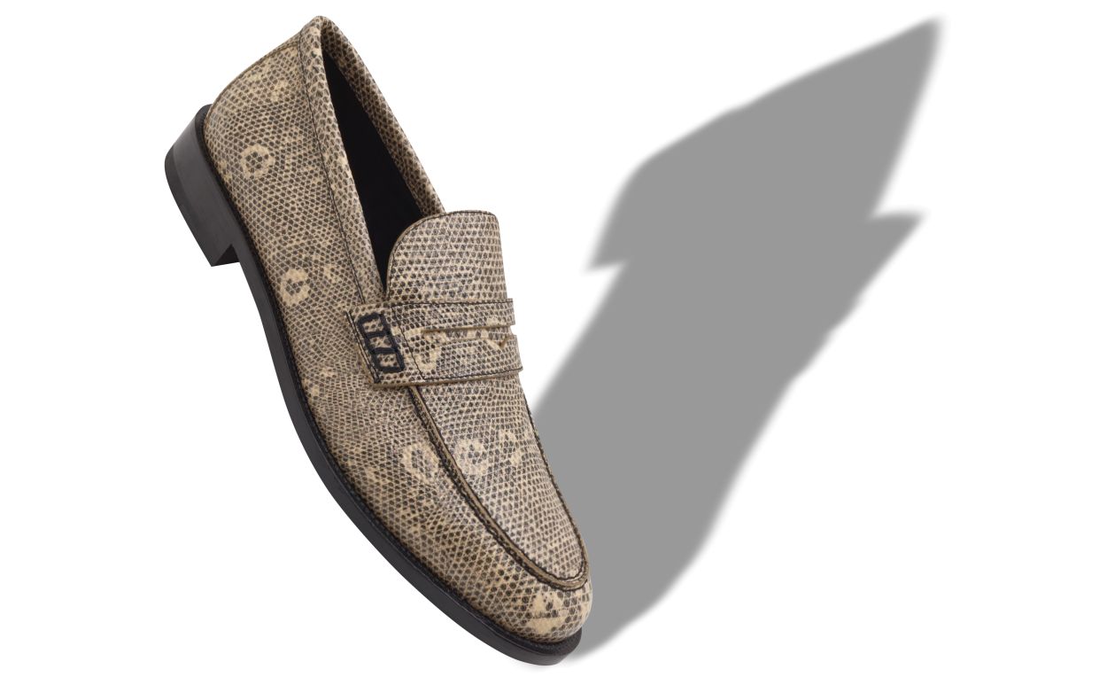 Zapatillas de cuero de ternera con estampado de lagarto
