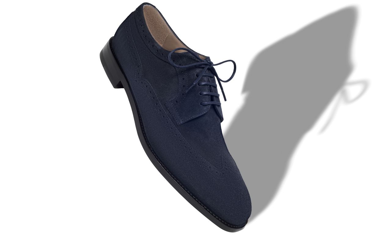 Oxfords de Tela de Cabritilla Azul Marino con Cordones